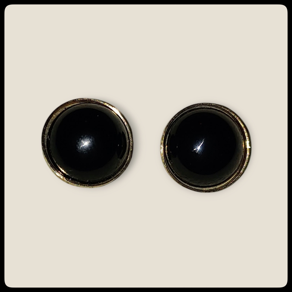 Black and Gold Tone Stud Earrings